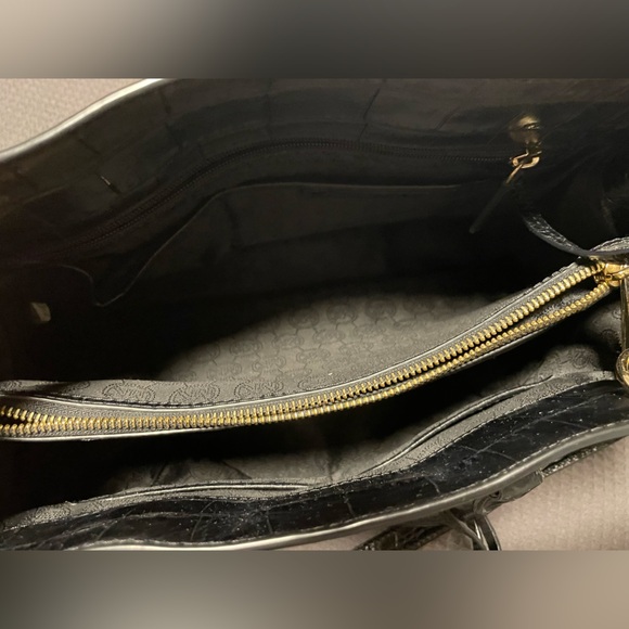 Micheal Kors Black Crocodile Embossed Leather Dillon Tote Bag w. Crossbody Strap - Picture 3 of 5